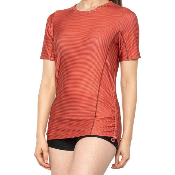 New Womens S Catarina Swim Surf Top Sun UPF 50 Prana Brown Orange Stripe Beach - Picture 8 of 8